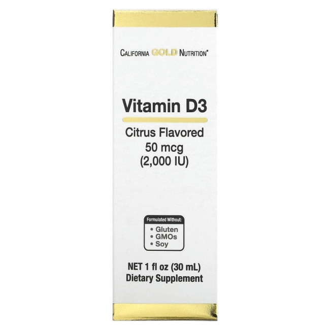 California Gold Nutrition, витамин D3 (цитрус), 2000 МЕ, 30 мл (1 жидк. унция) California Gold Nutrition, витамин D3 (цитрус), 2000 МЕ, 30 мл (1 жидк. унция)