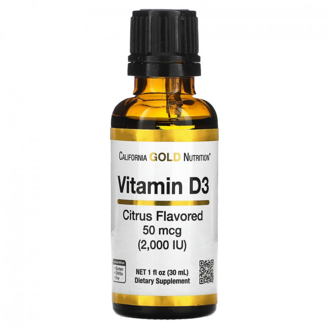 California Gold Nutrition, витамин D3 (цитрус), 2000 МЕ, 30 мл (1 жидк. унция) California Gold Nutrition, витамин D3 (цитрус), 2000 МЕ, 30 мл (1 жидк. унция)