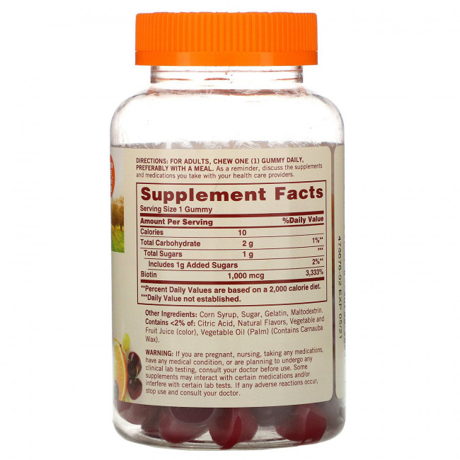 Sundown Naturals, Жевательные мармеладки с биотином, со вкусом винограда, апельсина и вишни, 1000 мкг, 130 жевательных таблеток Sundown Naturals, Жевательные мармеладки с биотином, со вкусом винограда, апельсина и вишни, 1000 мкг, 130 жевательных таблеток