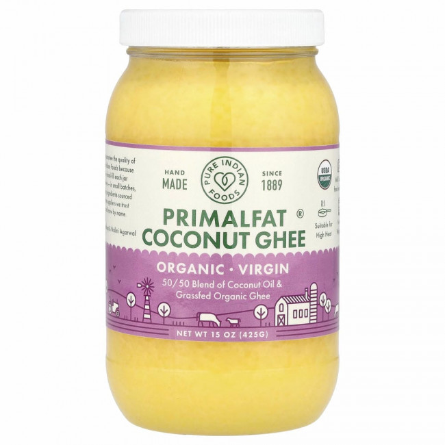 Pure Indian Foods, PrimalFat, органическое кокосовое масло и масло гхи холодного отжима, 425 г (15 унций)