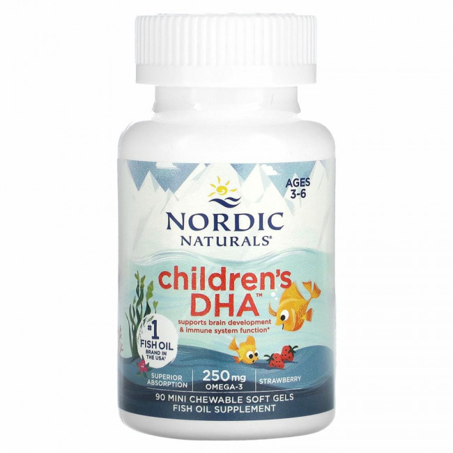 Nordic Naturals, ДГК для детей, клубника, для детей 3–6 лет, 62.5 мг, 90 желатиновых мини-капсул Nordic Naturals, ДГК для детей, клубника, для детей 3–6 лет, 62.5 мг, 90 желатиновых мини-капсул