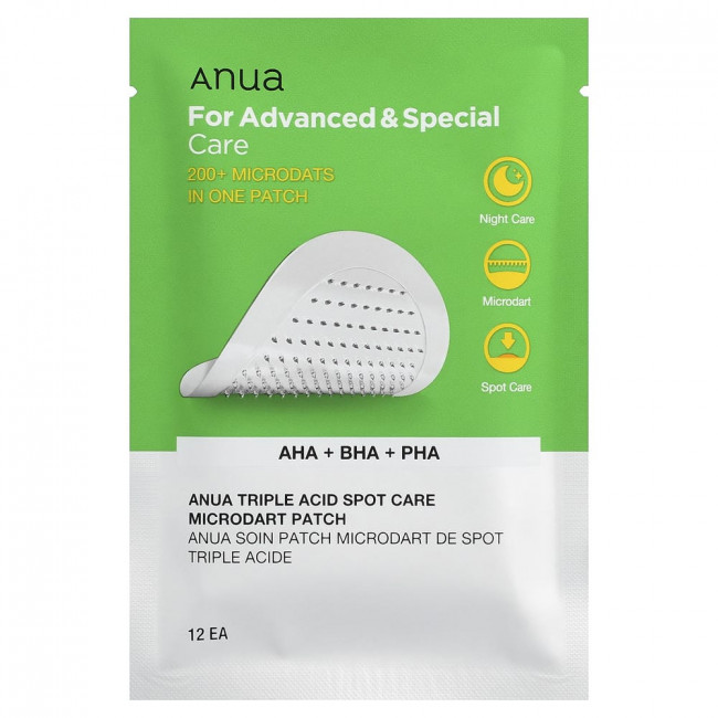 Anua, пластыри Triple Acid Spot Care Microdart, 12 штук