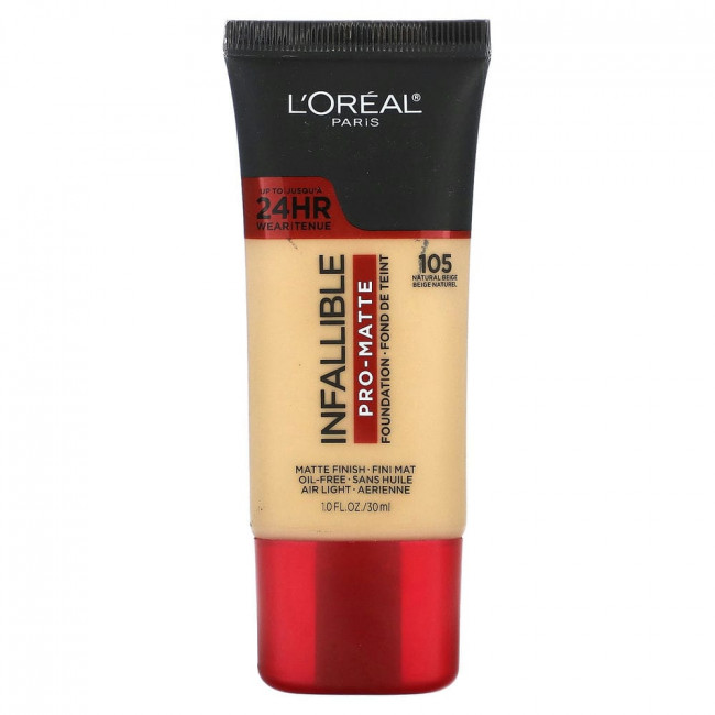 L'Oreal, Тональная основа Infallible Pro-Matte, оттенок натуральный бежевый 105, 30 мл