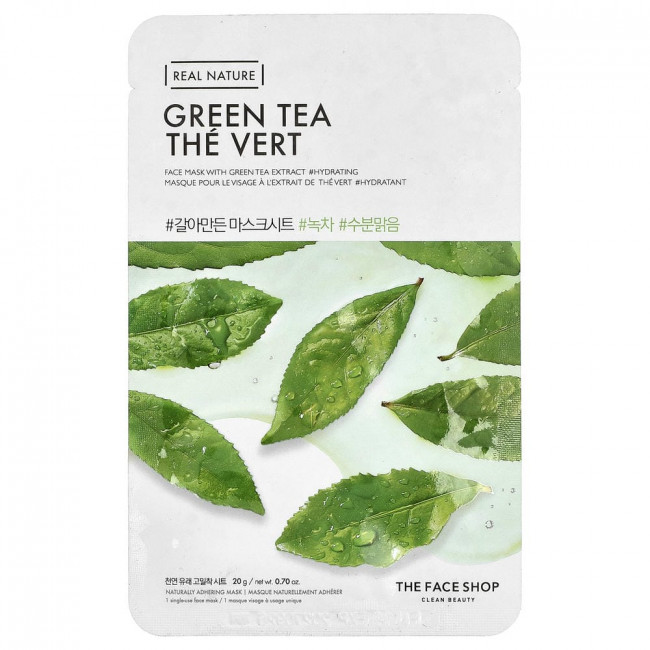 Маска для лица The Face Shop, Real Nature, с зеленым чаем, 1 лист, 20 г (0,70 унции)