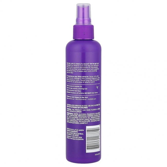 Aussie, Miracle Curls, активатор локонов для 2-х дневных локонов с кокосом и маслом жожоба, 251 мл (8,5 жидк. унц.) Aussie, Miracle Curls, активатор локонов для 2-х дневных локонов с кокосом и маслом жожоба, 251 мл (8,5 жидк. унц.)