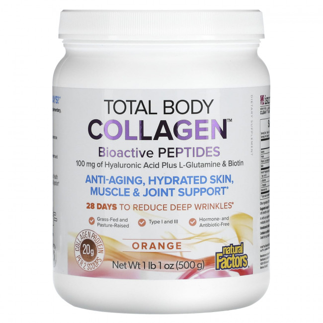 Natural Factors, Total Body Collagen, биоактивные пептиды, апельсин, 100 мг, 500 г (1 фунт 1 унция) Natural Factors, Total Body Collagen, биоактивные пептиды, апельсин, 100 мг, 500 г (1 фунт 1 унция)