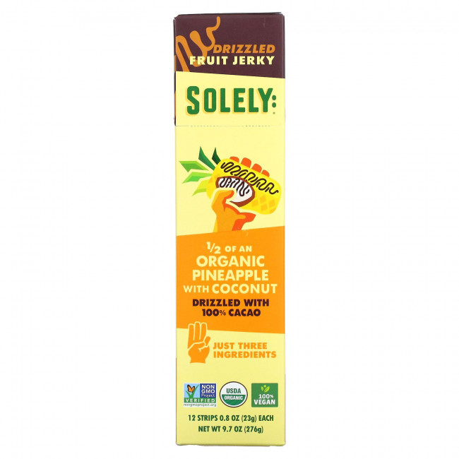 Solely, Organic Fruit Jerky, ананас с кокосом, сбрызнутый 100% какао, 12 полосок по 23 г (0,8 унции) Solely, Organic Fruit Jerky, ананас с кокосом, сбрызнутый 100% какао, 12 полосок по 23 г (0,8 унции)