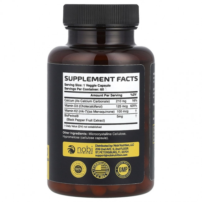 Nobi Nutrition, Витамин K2 + D3`` 60 капсул Nobi Nutrition, Витамин K2 + D3`` 60 капсул