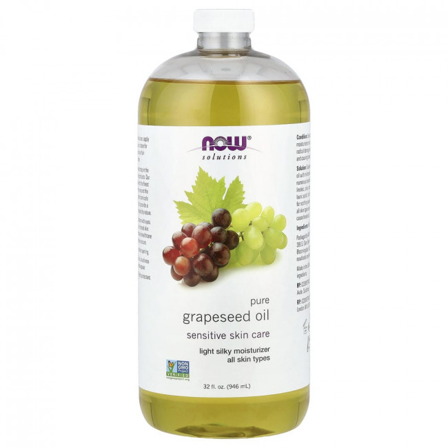 NOW Foods, Solutions, Чистое масло виноградных косточек, для всех типов кожи, 946 мл (32 жидких унции)