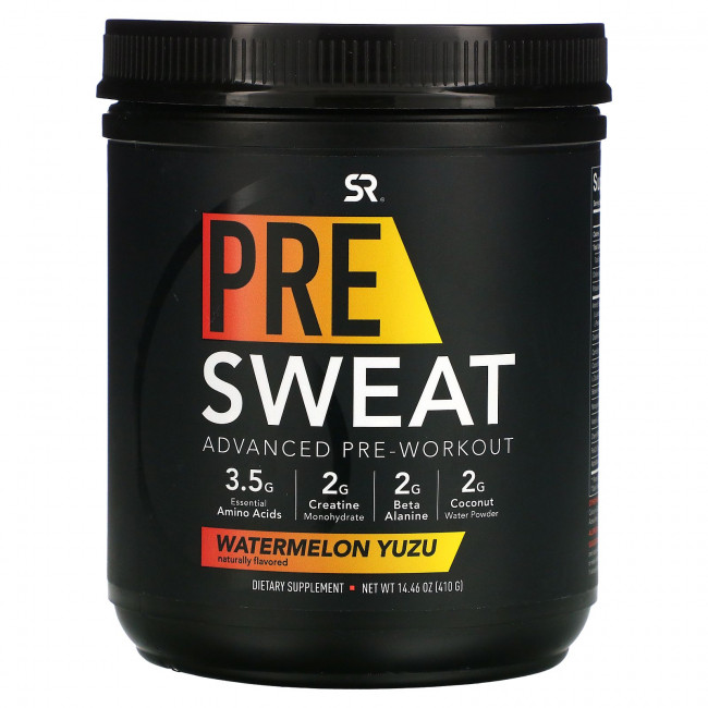 Sports Research, Pre-Sweat Advanced Pre-Workout, Арбуз юдзу, 14,46 унций (410 г) Sports Research, Pre-Sweat Advanced Pre-Workout, Арбуз юдзу, 14,46 унций (410 г)