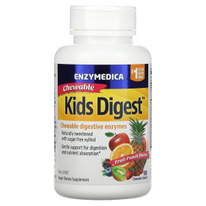 Enzymedica, Kids Digest, жевательные пищеварительные ферменты, фруктовый пунш, 90 жевательных таблеток Enzymedica, Kids Digest, жевательные пищеварительные ферменты, фруктовый пунш, 90 жевательных таблеток