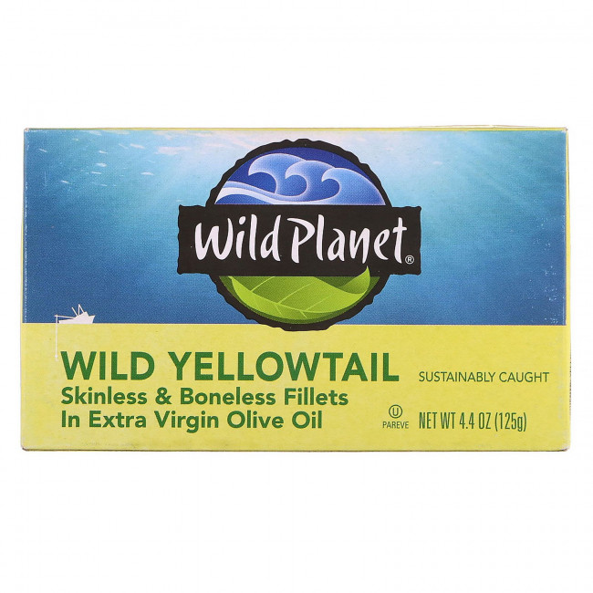 Wild Planet, Филе дикого желтохвоста без кожи и без костей, в оливковом масле первого отжима, 125 г (4,4 унции) Wild Planet, Филе дикого желтохвоста без кожи и без костей, в оливковом масле первого отжима, 125 г (4,4 унции)