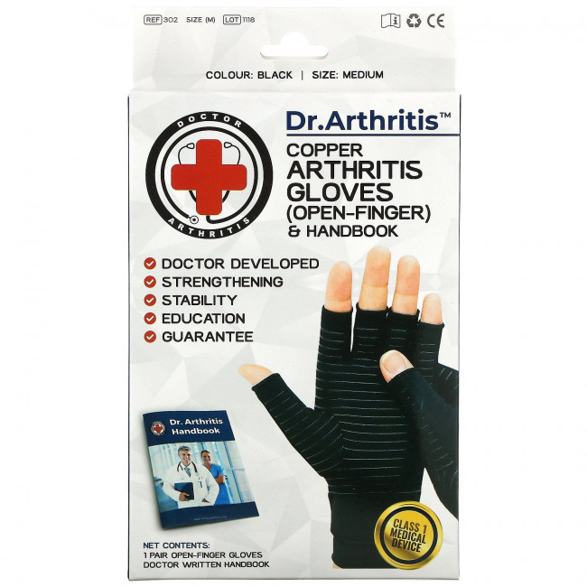 Doctor Arthritis, Медные перчатки и руководство для больных артритом, средний размер, черные, 1 пара Doctor Arthritis, Медные перчатки и руководство для больных артритом, средний размер, черные, 1 пара