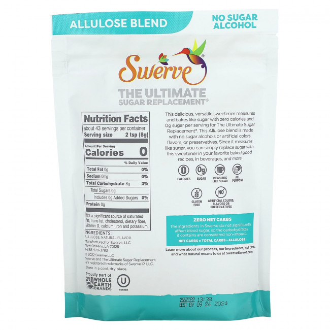 Swerve, The Ultimate Sugar Replacement, смесь аллулозы, 340 г (12 унций) Swerve, The Ultimate Sugar Replacement, смесь аллулозы, 340 г (12 унций)