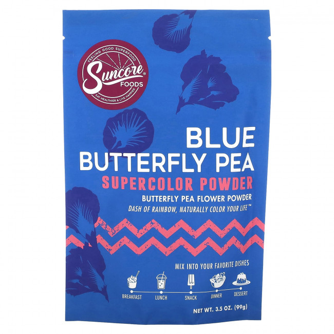 Suncore Foods, Blue Butterfly PEA, суперцветная пудра, 99 г (3,5 унции) Suncore Foods, Blue Butterfly PEA, суперцветная пудра, 99 г (3,5 унции)