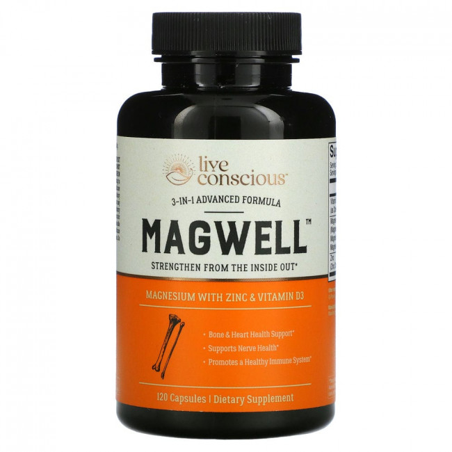 Live Conscious, MagWell, улучшенная формула 3 в 1, 120 капсул Live Conscious, MagWell, улучшенная формула 3 в 1, 120 капсул