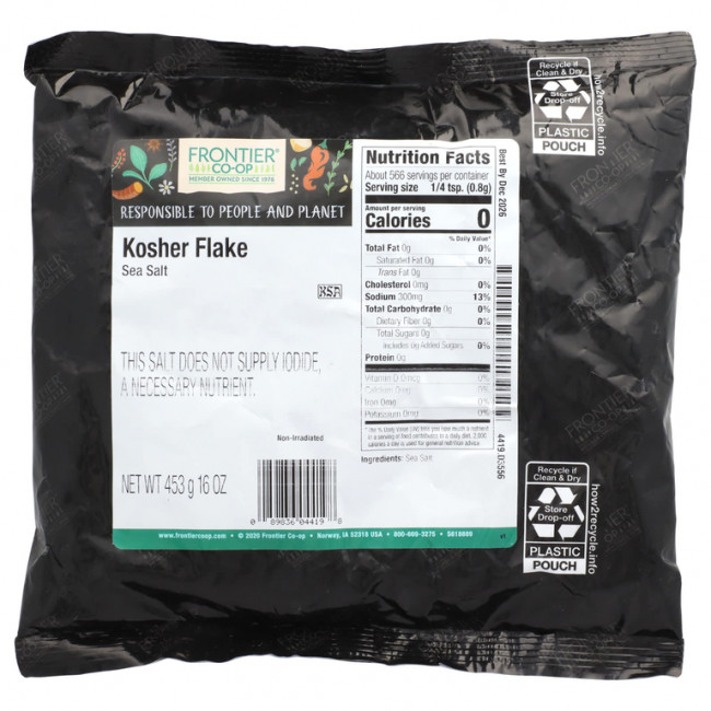 Frontier Co-op, Хлопья кошерной морской соли, 453 г (16 унций)