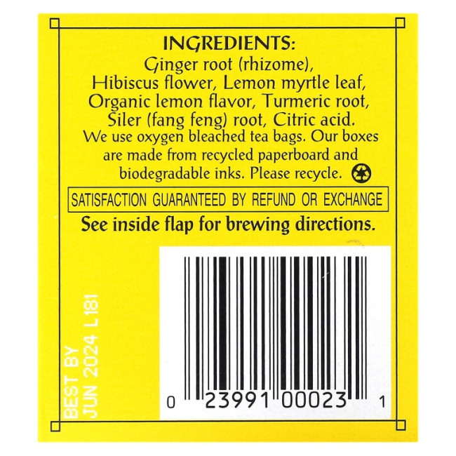 Triple Leaf Tea, чай с лимоном и имбирем, 20 чайных пакетиков, 40 г (1,41 унции) Triple Leaf Tea, чай с лимоном и имбирем, 20 чайных пакетиков, 40 г (1,41 унции)