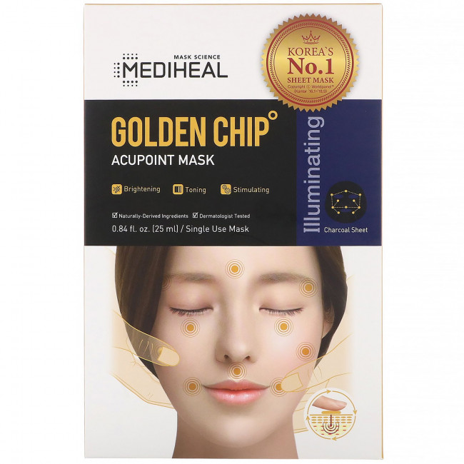 Mediheal, Golden Chip, акупунктурная маска, 5 шт., по 25 мл (0,84 жидк. унции) Mediheal, Golden Chip, акупунктурная маска, 5 шт., по 25 мл (0,84 жидк. унции)