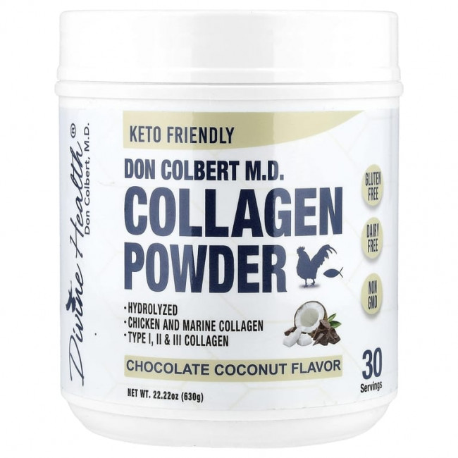 Divine Health, Don Coliber MD, коллаген в порошке, со вкусом шоколада и кокоса, 630 г (22,22 унции) Divine Health, Don Coliber MD, коллаген в порошке, со вкусом шоколада и кокоса, 630 г (22,22 унции)