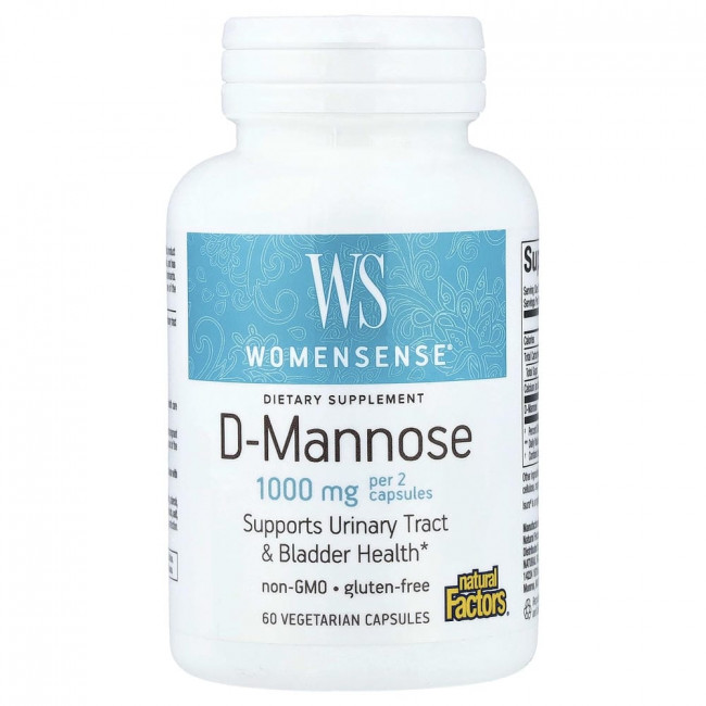 Natural Factors, Womensense®, D-манноза, 60 вегетарианских капсул (500 мг на капсулу)