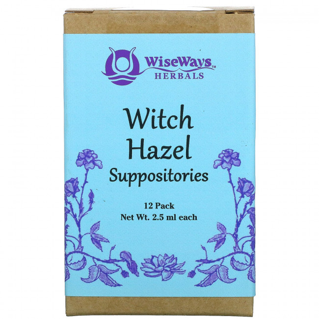 WiseWays Herbals, Суппозитории с гамамелисом, 12 штук, по 2,5 мл каждый
