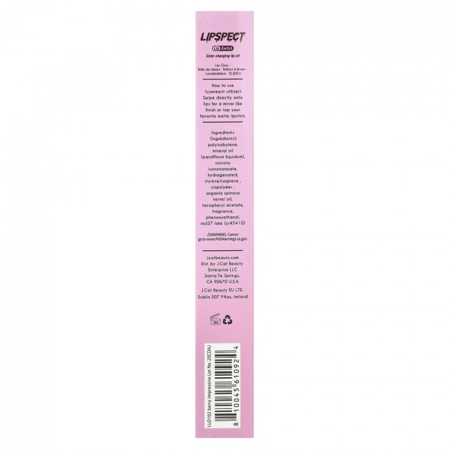 J.Cat Beauty, Lipspect Lip Switch, масло для губ, меняющее цвет, LLO 102 Berry Impressive, 0.1 fl oz (3 ml)