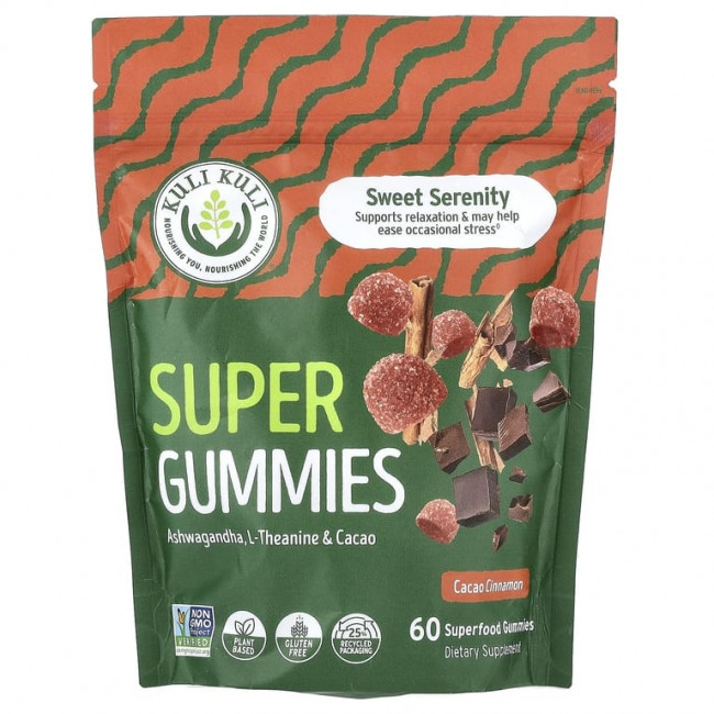 Kuli Kuli, Super Gummies, Sweet Serenity, какао и корица, 60 жевательных мармеладок Kuli Kuli, Super Gummies, Sweet Serenity, какао и корица, 60 жевательных мармеладок