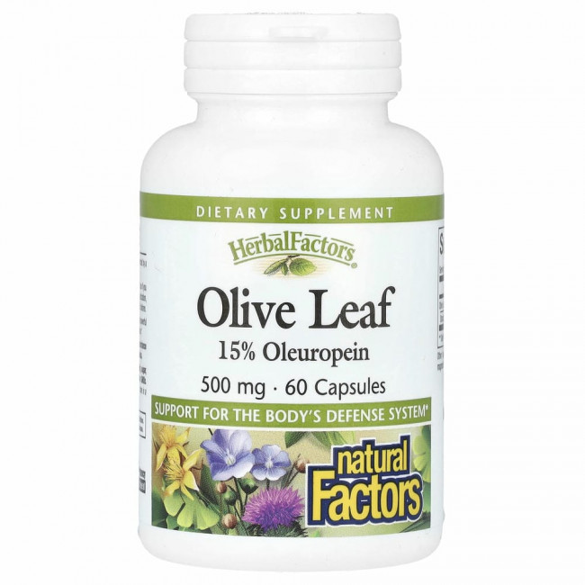 Natural Factors, Herbal Factors, листья оливкового дерева, 500 мг, 60 капсул Natural Factors, Herbal Factors, листья оливкового дерева, 500 мг, 60 капсул