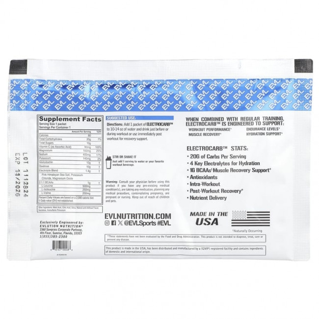 EVLution Nutrition, ElectroCarb ™, голубая малина, 30 г (1,1 унции) EVLution Nutrition, ElectroCarb ™, голубая малина, 30 г (1,1 унции)
