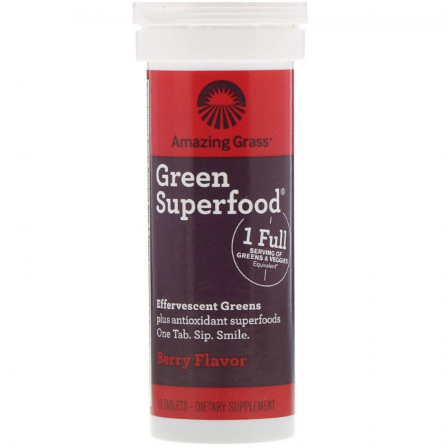 Amazing Grass, Green Superfood, шипучий напиток из зелени, со вкусом ягод, 10 таблеток Amazing Grass, Green Superfood, шипучий напиток из зелени, со вкусом ягод, 10 таблеток