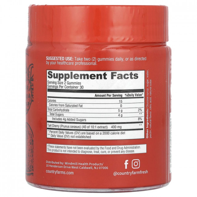 Country Farms, Tart Cherry, Daily Metabolic Support, Cherry, 60 Gummies