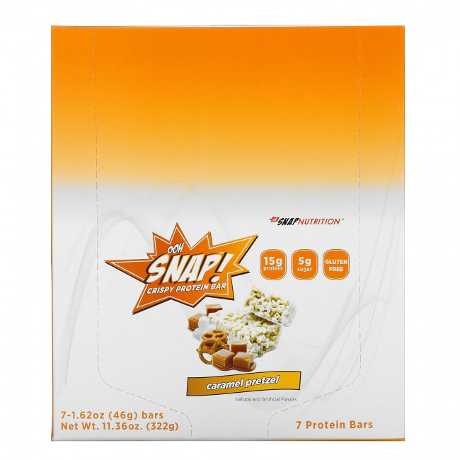 OOH Snap!, Crispy Protein Bar, карамельный крендель, 7 батончиков, 46 г (1,62 унции) OOH Snap!, Crispy Protein Bar, карамельный крендель, 7 батончиков, 46 г (1,62 унции)
