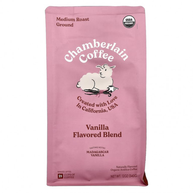 Chamberlain Coffee, органический кофе арабика, ваниль, молотый, средней обжарки, 340 г (12 унций)