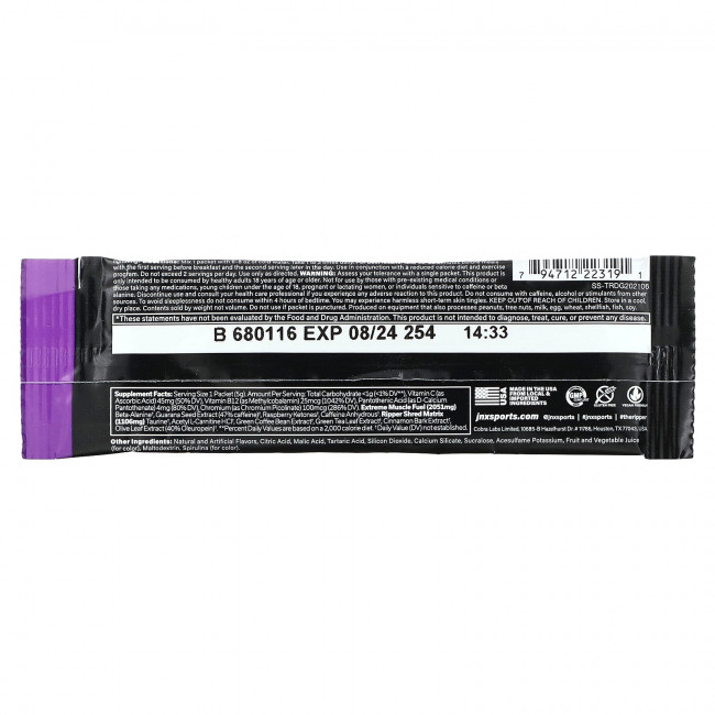 JNX Sports, The Ripper, сжигатель жира, темный виноград, 1 шт., 5 г (0,18 унции) JNX Sports, The Ripper, сжигатель жира, темный виноград, 1 шт., 5 г (0,18 унции)