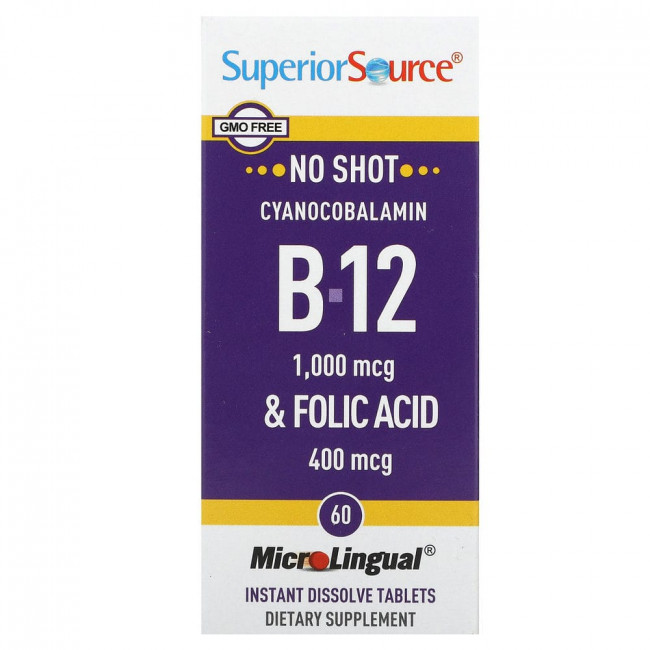 Superior Source, Cyanocobalamin B-12 & Folic Acid, 60 MicroLingual Instant Dissolve Tablets