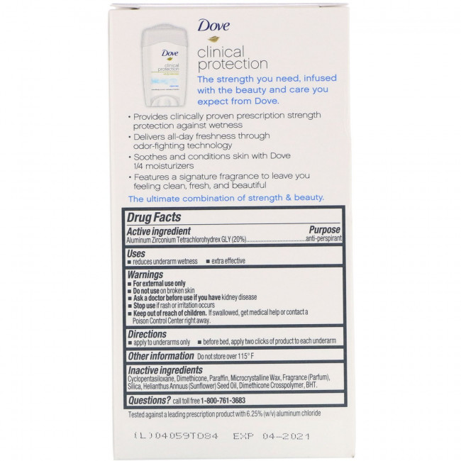 Dove, Clinical Protection, дезодорант-антиперспирант Prescription Strength, аромат «Оригинальный», 48 г