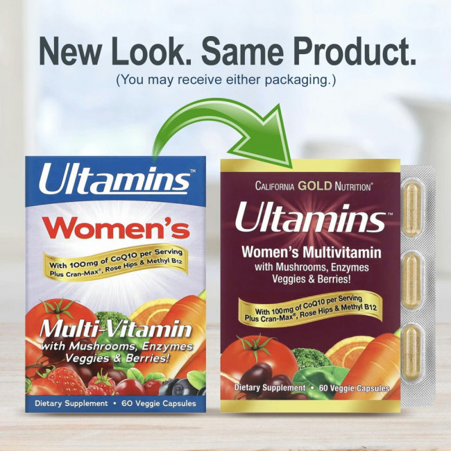 California Gold Nutrition, Ultamins, мультивитаминный комплекс для женщин с коэнзимом Q10, грибами, ферментами, овощами и ягодами, 60 растительных капсул California Gold Nutrition, Ultamins, мультивитаминный комплекс для женщин с коэнзимом Q10, грибами, ферментами, овощами и ягодами, 60 растительных капсул