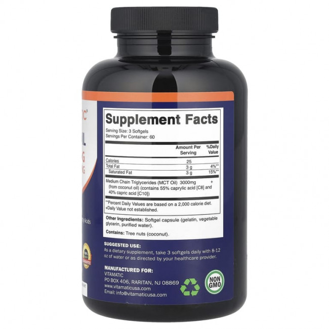 Vitamatic, Масло MCT, 180 капсул (1000 мг в каждой капсуле) Vitamatic, Масло MCT, 180 капсул (1000 мг в каждой капсуле)