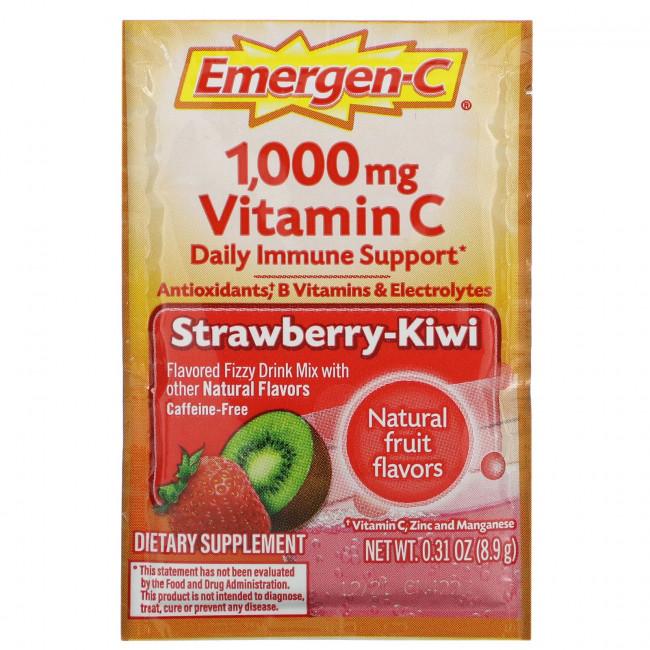 Emergen-C, Витамин C, смесь ароматизированных газированных напитков, клубника-киви, 1000 мг, 30 пакетиков по 0,31 унции (8,9 г) каждый Emergen-C, Витамин C, смесь ароматизированных газированных напитков, клубника-киви, 1000 мг, 30 пакетиков по 0,31 унции (8,9 г) каждый