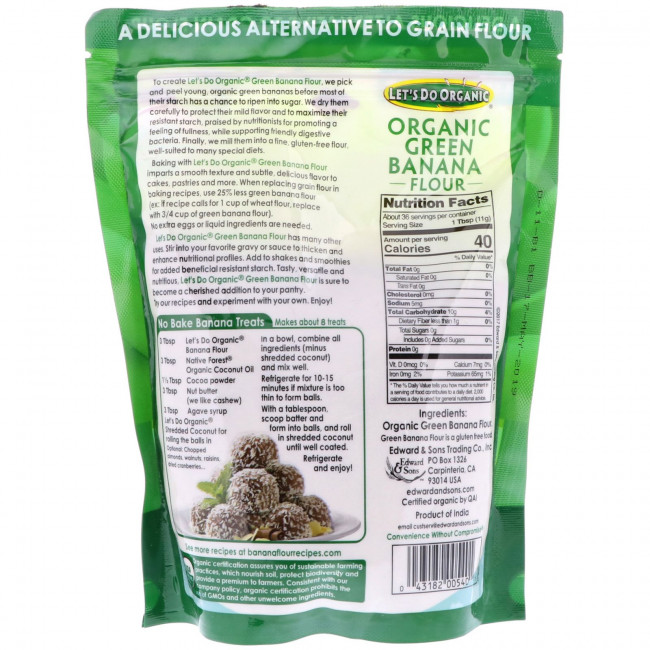 Edward & Sons, Let's Do Organic, органическая мука из зеленых бананов, 14 унц. (396 г) Edward & Sons, Let's Do Organic, органическая мука из зеленых бананов, 14 унц. (396 г)