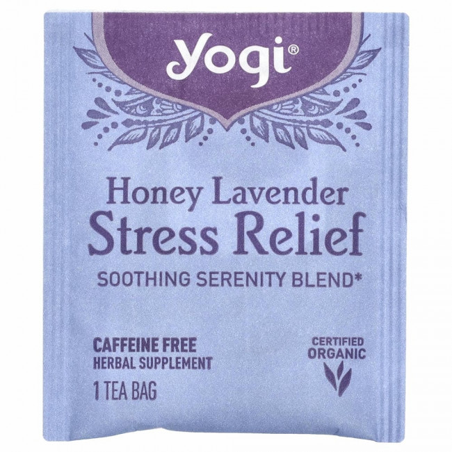 Yogi Tea, Stress Relief, мед и лаванда, без кофеина, 16 чайных пакетиков, 29 г (1,02 унции)