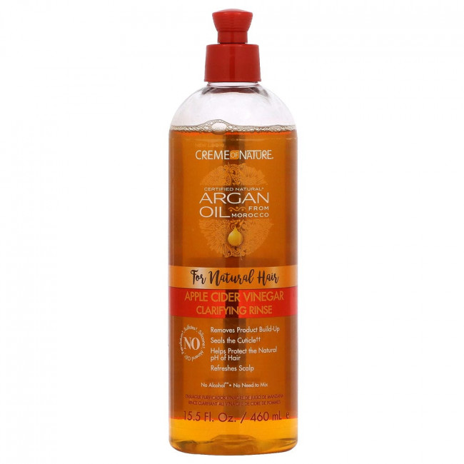 Creme Of Nature, Сертифицированное натуральное аргановое масло из Марокко, очищающее ополаскивание с яблочным уксусом, 460 мл (15,5 жидк. Унции)