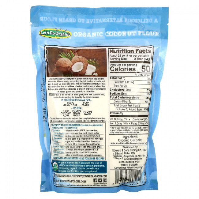 Edward & Sons, Let's Do Organic, 100 % органическая кокосовая мука, 454 г (1 фунт) Edward & Sons, Let's Do Organic, 100 % органическая кокосовая мука, 454 г (1 фунт)
