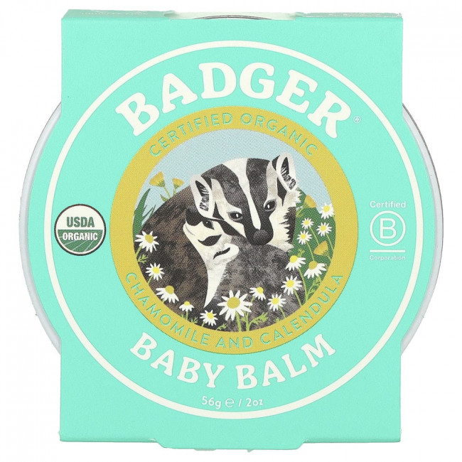 Badger Company, Органический детский бальзам, ромашка и календула, 56 г (2 унции) Badger Company, Органический детский бальзам, ромашка и календула, 56 г (2 унции)
