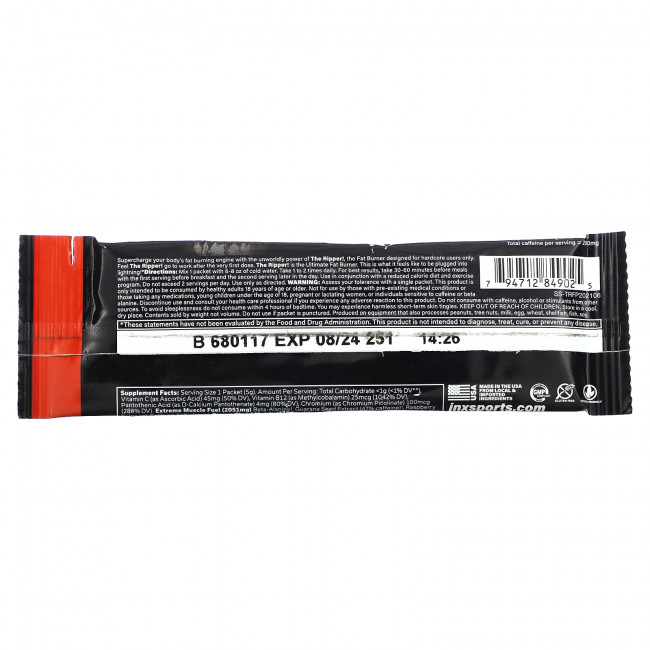 JNX Sports, The Ripper, сжигатель жира, фруктовый пунш, 1 палочка, 5 г (0,18 унции) JNX Sports, The Ripper, сжигатель жира, фруктовый пунш, 1 палочка, 5 г (0,18 унции)