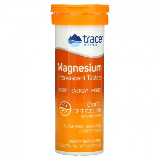 Trace Minerals ®, магний, шипучие таблетки, апельсин, 10 таблеток, 40 г (1,41 унции) Trace Minerals ®, магний, шипучие таблетки, апельсин, 10 таблеток, 40 г (1,41 унции)