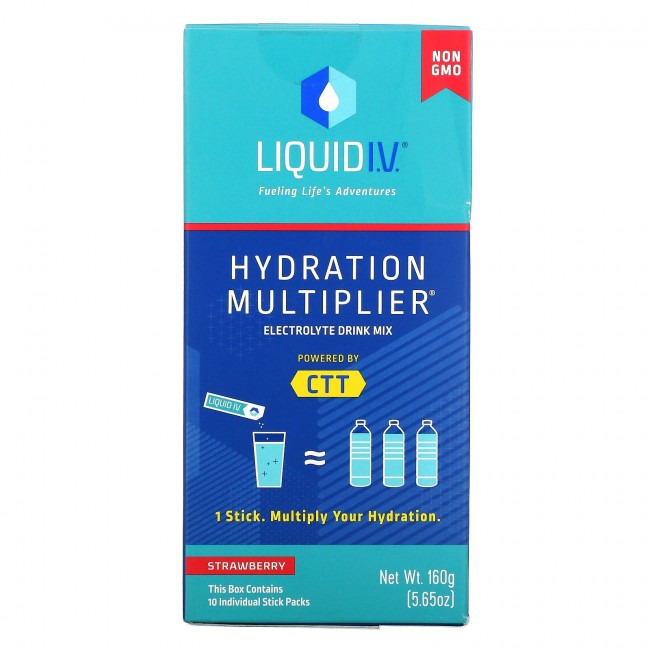 Liquid I.V., Hydration Multiplier, смесь для приготовления напитка с электролитом, клубника, 10 отдельных пакетиков по 16 г (0,56 унции) Liquid I.V., Hydration Multiplier, смесь для приготовления напитка с электролитом, клубника, 10 отдельных пакетиков по 16 г (0,56 унции)