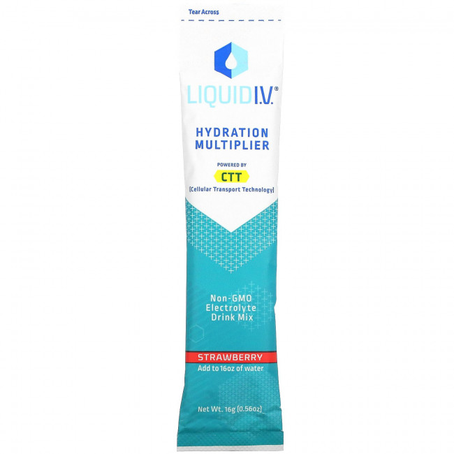 Liquid I.V., Hydration Multiplier, смесь для приготовления напитка с электролитом, клубника, 10 отдельных пакетиков по 16 г (0,56 унции) Liquid I.V., Hydration Multiplier, смесь для приготовления напитка с электролитом, клубника, 10 отдельных пакетиков по 16 г (0,56 унции)