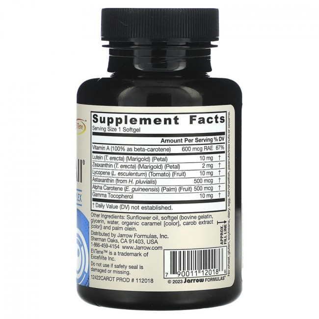 Jarrow Formulas, CarotenALL, комплекс из смеси каротиноидов, 60 капсул